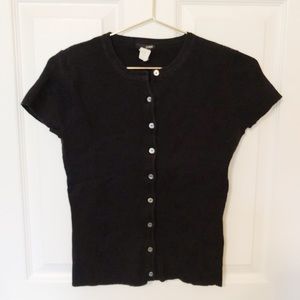 J Crew Fitted Black Ribbed Button Down T Shirt - S